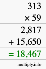 How to calculate 313 times 59 using long multiplication