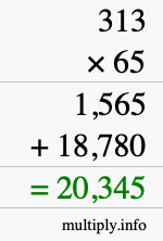 How to calculate 313 times 65 using long multiplication How to calculate 313 times 65 using long multiplication