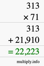 How to calculate 313 times 71 using long multiplication