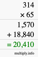 How to calculate 314 times 65 using long multiplication How to calculate 314 times 65 using long multiplication