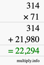 How to calculate 314 times 71 using long multiplication