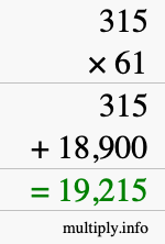 How to calculate 315 times 61 using long multiplication