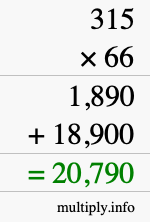 How to calculate 315 times 66 using long multiplication