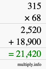 How to calculate 315 times 68 using long multiplication