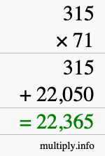 How to calculate 315 times 71 using long multiplication