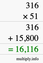 How to calculate 316 times 51 using long multiplication