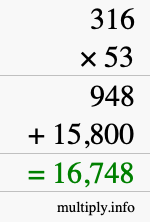 How to calculate 316 times 53 using long multiplication