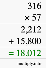 How to calculate 316 times 57 using long multiplication