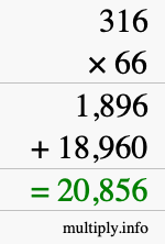 How to calculate 316 times 66 using long multiplication