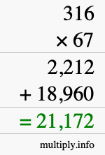 How to calculate 316 times 67 using long multiplication
