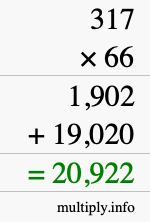 How to calculate 317 times 66 using long multiplication