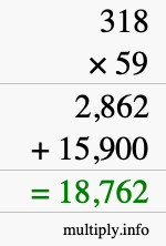 How to calculate 318 times 59 using long multiplication
