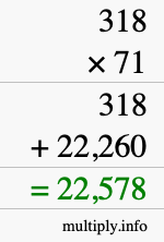 How to calculate 318 times 71 using long multiplication