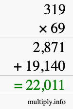 How to calculate 319 times 69 using long multiplication