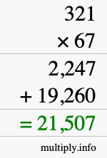 How to calculate 321 times 67 using long multiplication