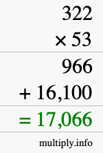 How to calculate 322 times 53 using long multiplication