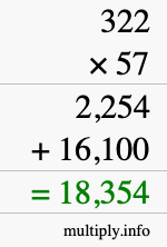 How to calculate 322 times 57 using long multiplication