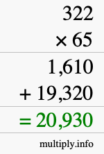 How to calculate 322 times 65 using long multiplication