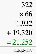 How to calculate 322 times 66 using long multiplication
