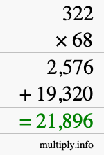 How to calculate 322 times 68 using long multiplication