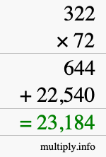 How to calculate 322 times 72 using long multiplication