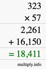 How to calculate 323 times 57 using long multiplication
