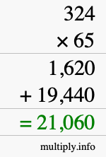 How to calculate 324 times 65 using long multiplication