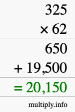 How to calculate 325 times 62 using long multiplication