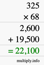 How to calculate 325 times 68 using long multiplication