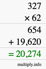 How to calculate 327 times 62 using long multiplication