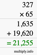 How to calculate 327 times 65 using long multiplication