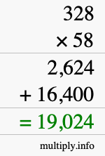 How to calculate 328 times 58 using long multiplication