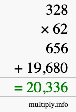 How to calculate 328 times 62 using long multiplication