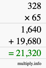 How to calculate 328 times 65 using long multiplication