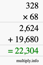 How to calculate 328 times 68 using long multiplication