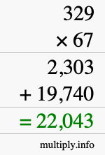 How to calculate 329 times 67 using long multiplication