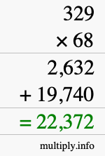 How to calculate 329 times 68 using long multiplication