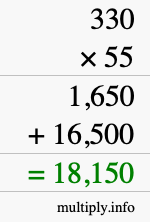 How to calculate 330 times 55 using long multiplication
