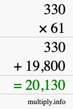 How to calculate 330 times 61 using long multiplication