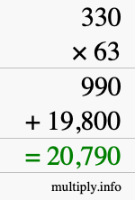 How to calculate 330 times 63 using long multiplication