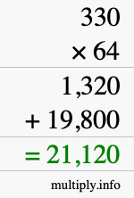 How to calculate 330 times 64 using long multiplication How to calculate 330 times 64 using long multiplication