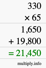 How to calculate 330 times 65 using long multiplication