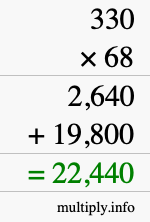 How to calculate 330 times 68 using long multiplication