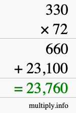 How to calculate 330 times 72 using long multiplication How to calculate 330 times 72 using long multiplication