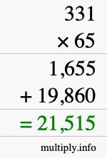 How to calculate 331 times 65 using long multiplication