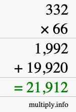 How to calculate 332 times 66 using long multiplication