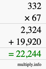 How to calculate 332 times 67 using long multiplication