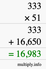 How to calculate 333 times 51 using long multiplication