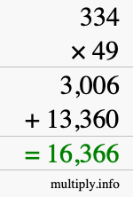 How to calculate 334 times 49 using long multiplication
