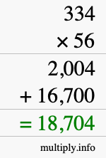 How to calculate 334 times 56 using long multiplication